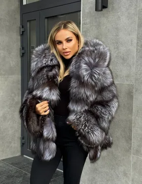 Шуба натуральная из чернобурки с капюшоном - фото 17