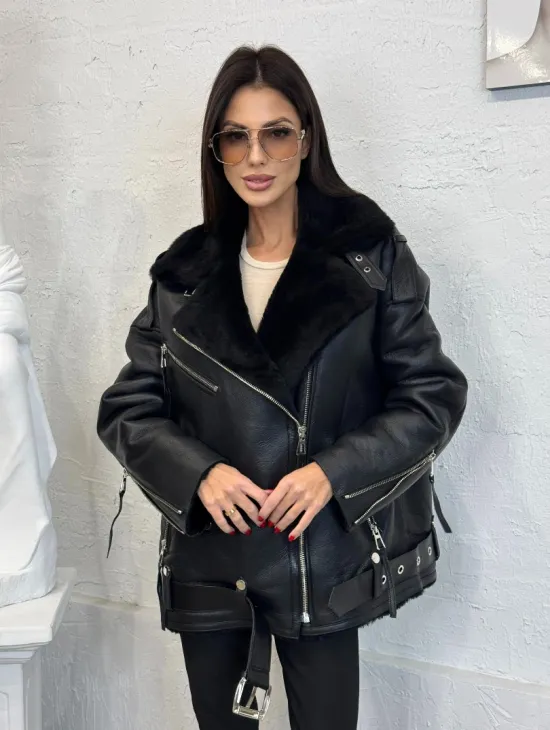 Дубленка зимняя авиатор из натуральной овчины - цвет черный - фото 9