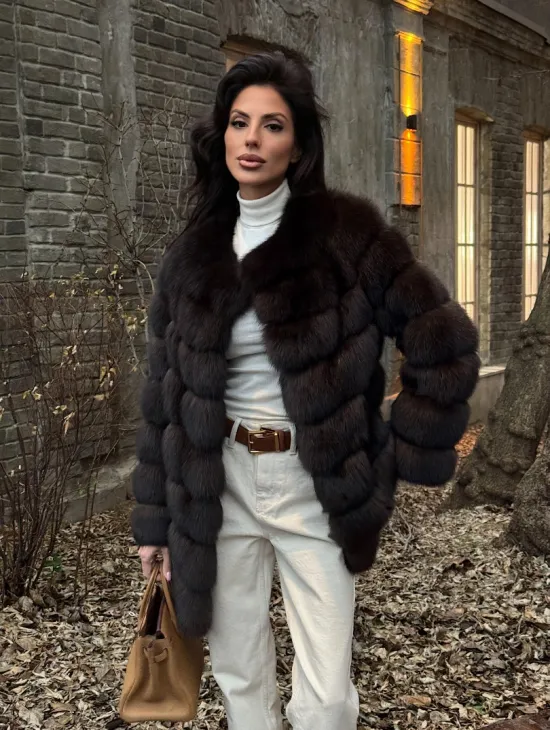 Шуба из соболя с воротником шанель, поперечка - фото 3