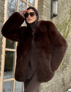 Шуба из меха песца цельные пластины Brown - фото 0