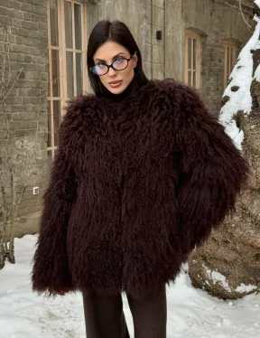 Шуба коричневая из меха ламы - фото 2