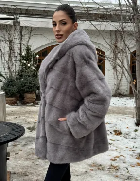 Полушубок норковый с капюшоном - фото 9