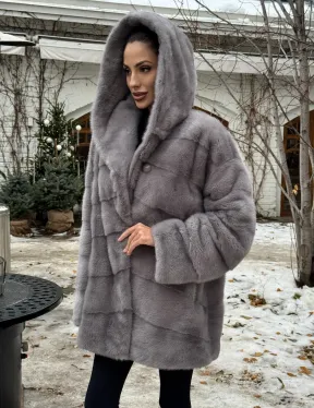 Полушубок норковый с капюшоном - фото 5