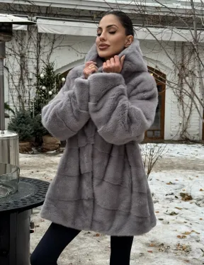 Полушубок норковый с капюшоном - фото 7