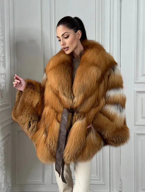 Шуба - пончо из меха огненной лисы огненно-рыжая - фото 7