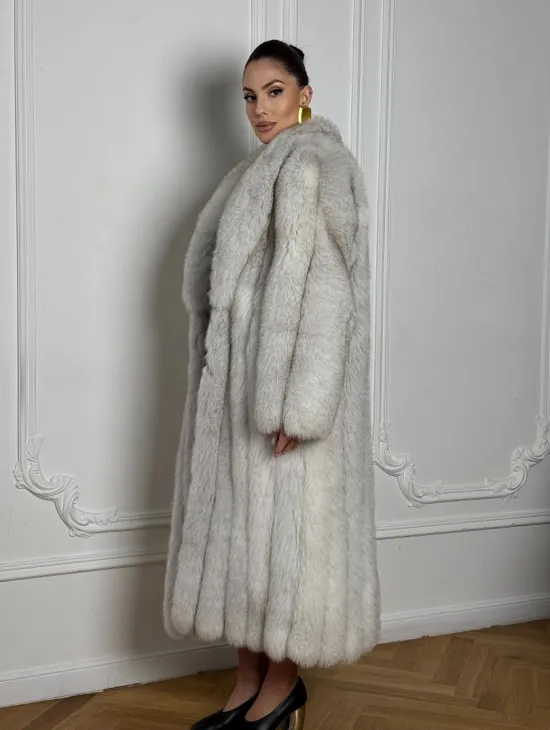 Длинная шуба из меха финского песца VINTAGE - колотый лёд - фото 7
