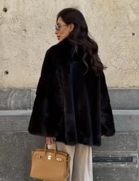 Норковая шуба в цвете махагон - фото 9