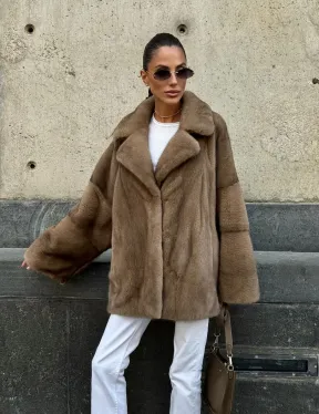 Норковый полушубок в пастельном оттенке - фото 8