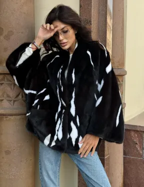 Черный норковый полушубок с рисунком - фото 6