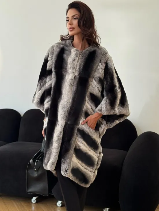 Шуба из кролика рекс - серая - фото 3