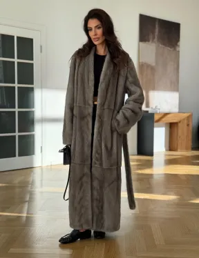 Норковая шуба серая длинная SILVER PREMIUM - фото 7