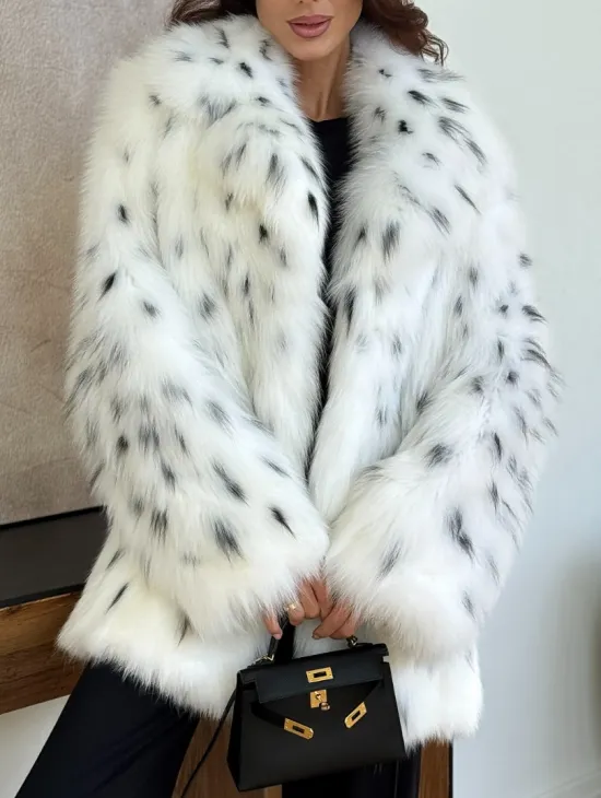 Шуба из лисы под рысь - белая - фото 2