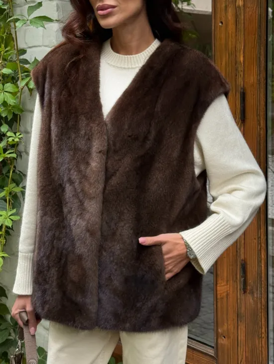 Жилет норковый - цвет коричневый - фото 1