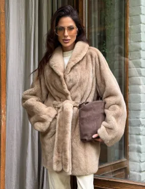 Норковый полушубок с воротником шаль - фото 5