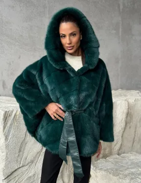 Норковый полушубок с капюшоном - фото 9