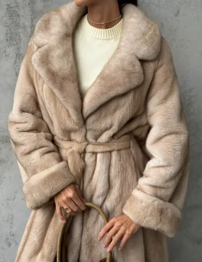 Длинная норковая шуба пастель - фото 1