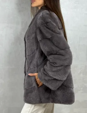 Норковый полушубок - графит - фото 2