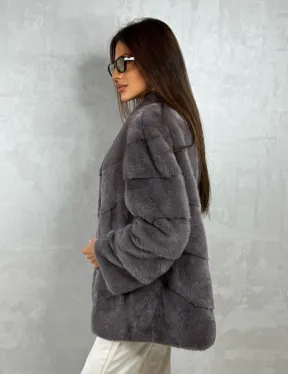 Норковый полушубок - графит - фото 9