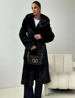 Черная норковая шуба с капюшоном - фото 1