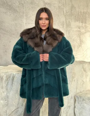 Шуба норка кимоно - капюшон куница - фото 9