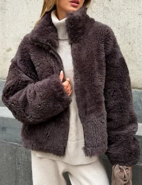 Натуральная двухсторонняя дубленка - бомбер - фото 3