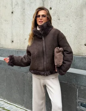 Натуральная двухсторонняя дубленка - бомбер - фото 12