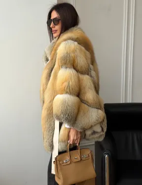 Шуба - пончо из лисы с поясом - фото 6