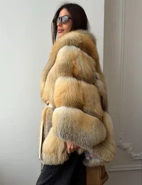 Шуба - пончо из лисы с поясом - фото 7