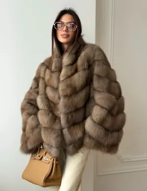 Шуба из меха куницы - рукава косичкой - фото 10