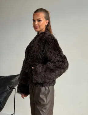 Дубленка кроп-топ из овчины калган - фото 9