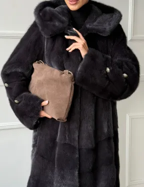 Норковая шуба с капюшоном - графит - фото 2