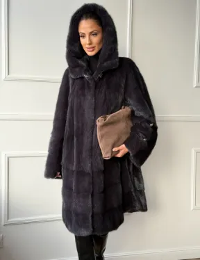 Норковая шуба с капюшоном - графит - фото 0
