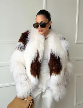 Шубка из ламы бело-коричневая - фото 10