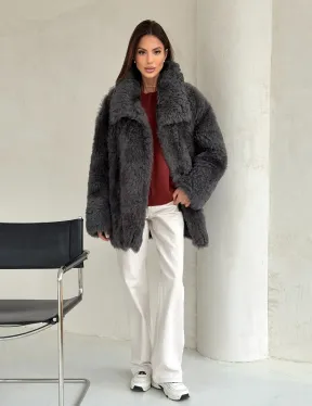 Серая дубленка из тиградо - фото 10