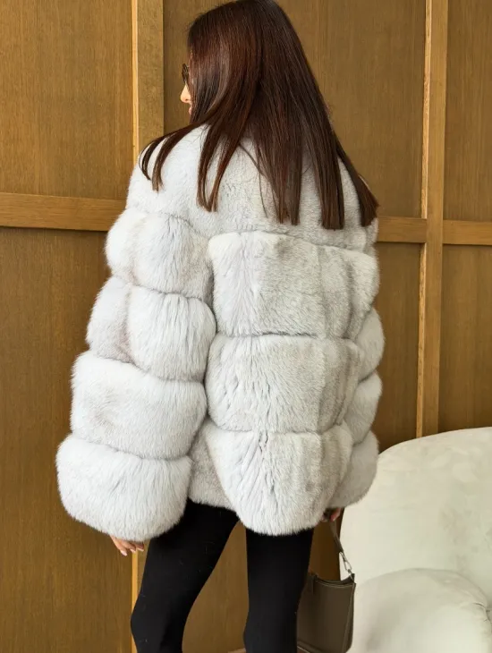 Шуба из натурального песца - стойка воротник - фото 3