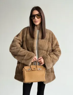 Полушубок пастель мех норка - фото 14