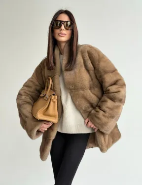 Полушубок пастель мех норка - фото 9