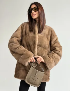 Полушубок пастель мех норка - фото 6