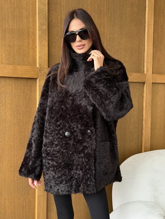 Коричневая двухсторонняя дубленка на овчине тиградо - фото 5