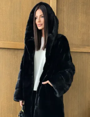 Черная норковая шуба с капюшоном - фото 9