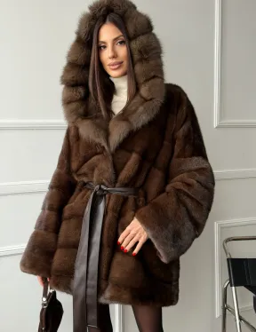 Шуба норка - кимоно с капюшоном - фото 0