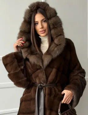 Шуба норка - кимоно с капюшоном - фото 5