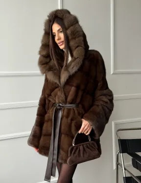 Шуба норка - кимоно с капюшоном - фото 12