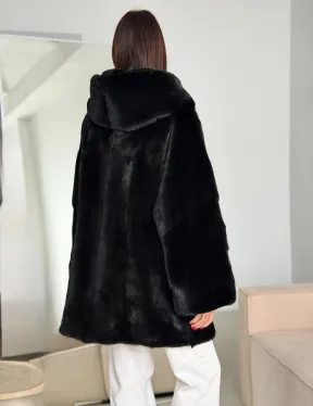 Норка шуба BLACKGLAMA паркет кимоно с капюшоном - фото 7