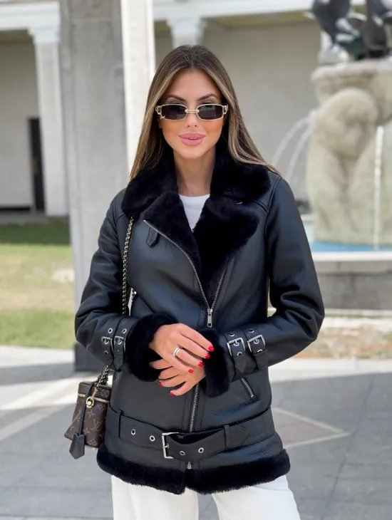 Черный авиатор из натуральной овчины - фото 0