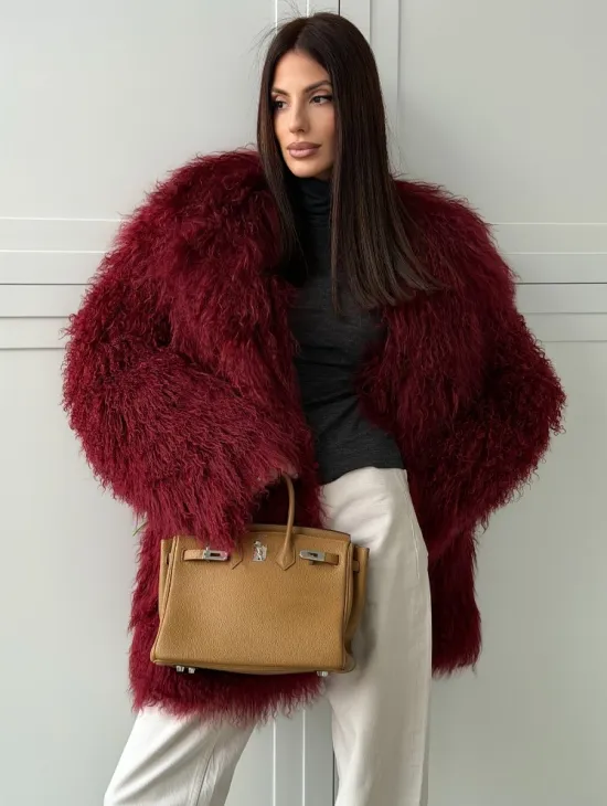 Шуба из ламы PREMIUM - бургунди - фото 6