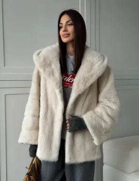 Норковый полушубок с капюшоном кобра - фото 18