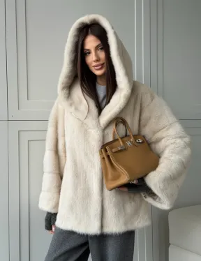 Норковый полушубок с капюшоном кобра - фото 17