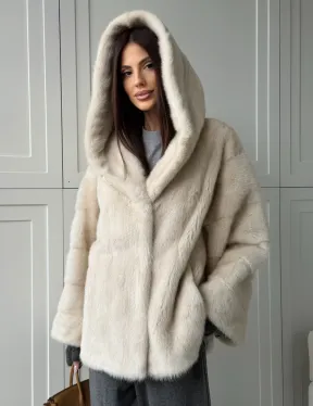 Норковый полушубок с капюшоном кобра - фото 13