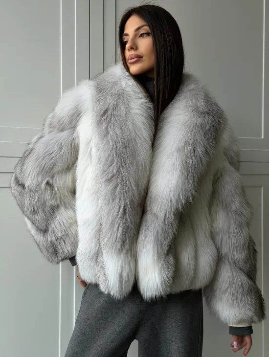 Полушубок из белой лисы, рукава - косички - фото 4